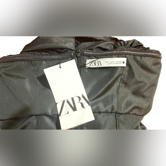 NWT ZARA Off Shoulder TAFFETA Black Mini Dress Balloon Dress Small With Lining - Picture 10 of 11
